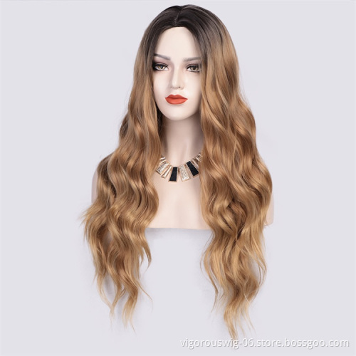 Ombre Black Blonde Hair For Wig Long Layered Synthetic Hair Wigs No Lace Long Water Wavy Hair Daily Use Wig